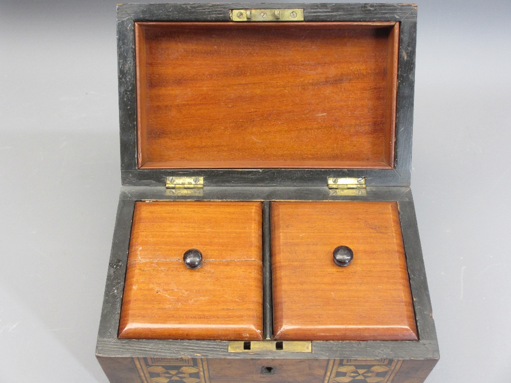 VICTORIAN DOME TOP INLAID WALNUT TEA CADDY - with twin lidded interior compartments, 15cms H, - Image 3 of 3