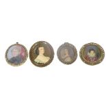 18TH & 19TH CENTURY PORTRAIT MINIATURES (4) - all having gilt metal frames to include a circular