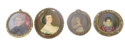 18TH & 19TH CENTURY PORTRAIT MINIATURES (4) - all having gilt metal frames to include a circular