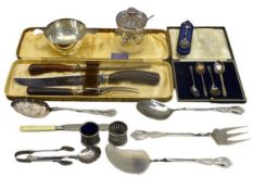 MIXED EPNS WARE and other metalware cutlery, ETC to include a small two-handled bowl, glass sugar