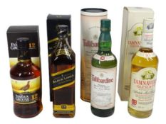 SCOTCH WHISKY, 4 BOTTLES - Johnny Walker 12 year old Black Label, Tullibardine 10 year old single