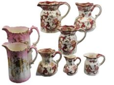 MASONS MANDALAY RED GRADUATED JUGS (6) - in two styles and two pink and gilt decorated Victorian