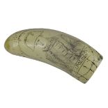 RESIN REPRODUCTION WHALE TOOTH - with scrimshaw style decoration of Napoleon and ship's cannon crew,