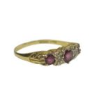 18CT GOLD RUBY & DIAMOND DRESS RING - size R, 2.6grms