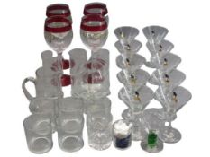 DRINKING GLASSWARE - mixed including 10 Babycham top hat and gilt, champagne saucers and a set of