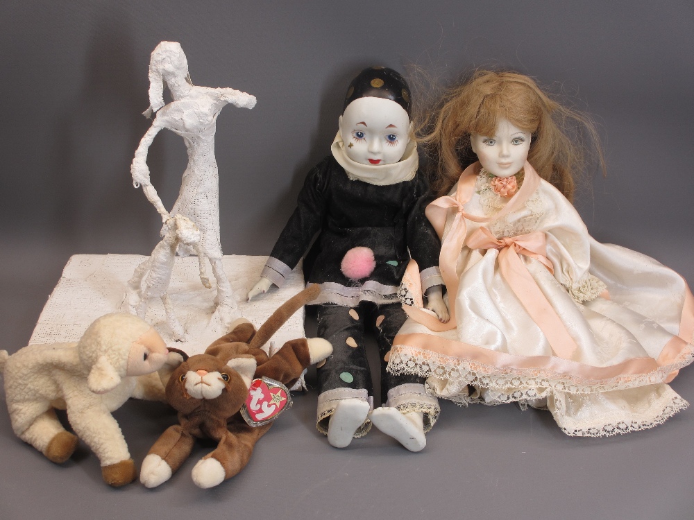 MODERN PORCELAIN HEAD COLLECTOR'S DOLLS (2), Beanie Babies (2) and a plaster of Paris sculpture of a - Image 2 of 2