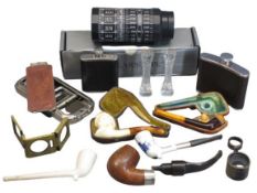 MIXED COLLECTABLES GROUP to include vintage pipes, hip flasks, Rolls Razor, ETC, the pipes include a