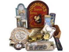 MIXED VINTAGE & LATER METALWARE & HOUSEHOLD GOODS to include two Eastern style chargers,