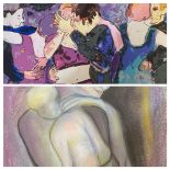 J W ANISARD pastel - 'Mother and Child', 31 x 26cms and mixed media - 'Damiers 2', 20 x 30cms,