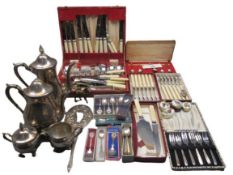 CASED & LOOSE CUTLERY - a good assortment along with a four piece EPNS teaset and five dog/horse and