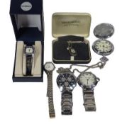 VINTAGE & LATER POCKET & WRISTWATCHES with a Wedgwood silver mounted pendant necklace, the chrome