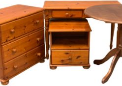 MODERN PINE - three drawer chest, 73cms H, 78cms W, 44cms D, dressing table, 73cms H, 104cms W,