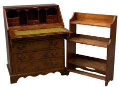 REPRODUCTION MAHOGANY BUREAU with fine fitted interior, 102cms H, 79cms W, 47cms D and a three shelf