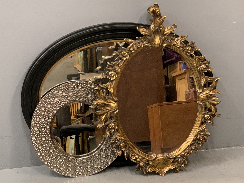 MODERN FURNISHING MIRRORS, gilt ornate, oval framed, 107 x 80cms overall, a large ebonized framed - Image 2 of 5