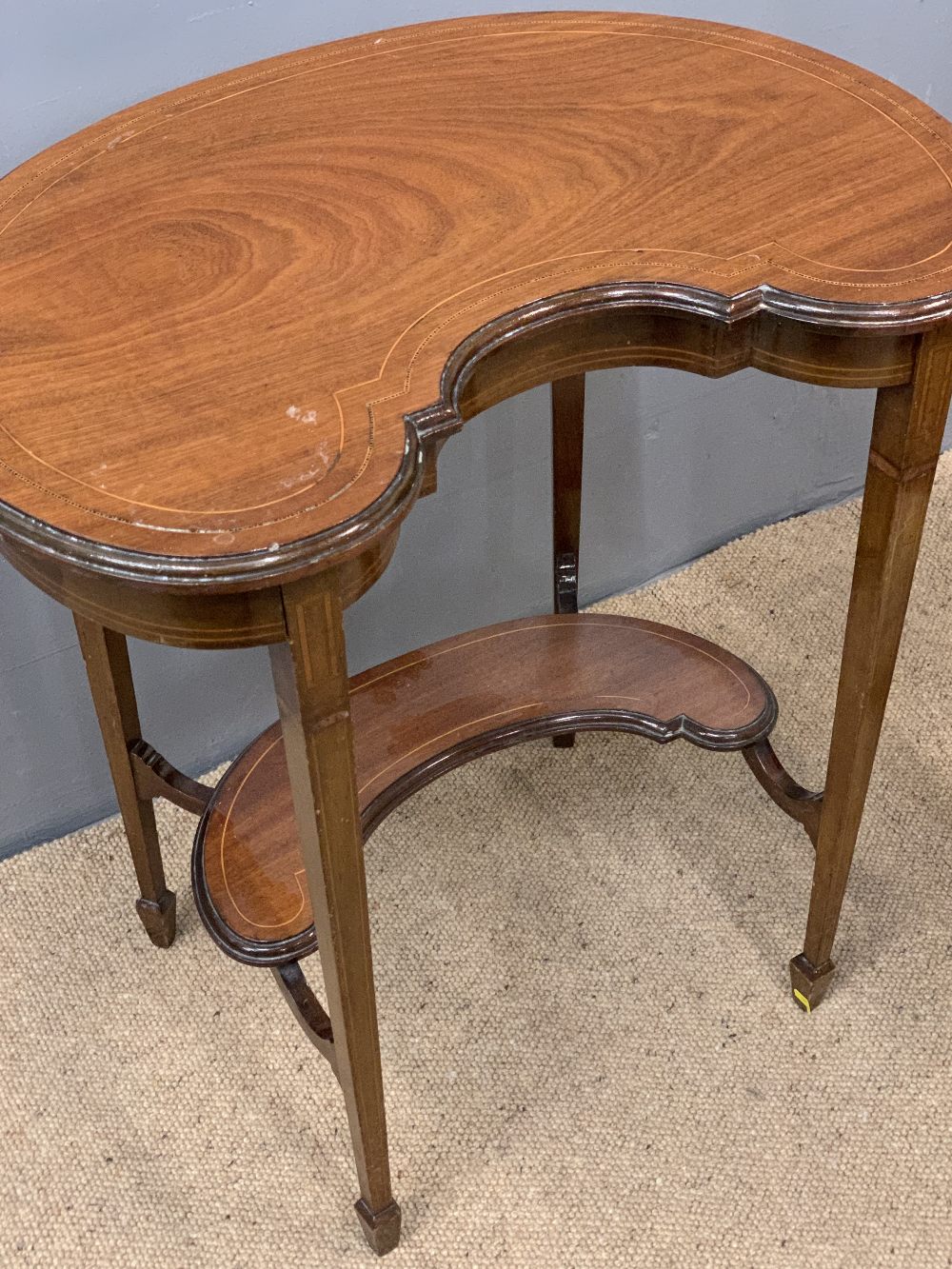 FURNITURE ASSORTMENT (4) - antique mahogany kidney shaped two tier occasional table with inlay - Image 3 of 4
