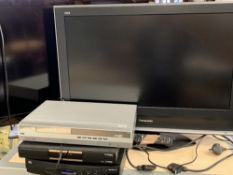 SAMSUNG 40ins FLATSCREEN TV with remote control, a Panasonic flatscreen TV, a Humax TV box and a DVD