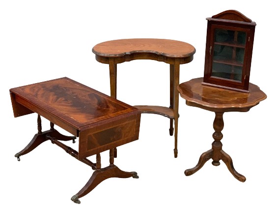 FURNITURE ASSORTMENT (4) - antique mahogany kidney shaped two tier occasional table with inlay