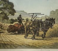 JAMES PRIDDEY print - harvesting scene titled 'Reaping', signed in pencil and with blind stamp, 28 x