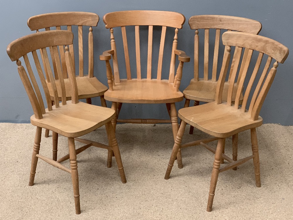 FARMHOUSE PINE TYPE KITCHEN TABLE, 78cms H, 122cms W, 65cms D and a set of five chairs (four plus - Image 4 of 4
