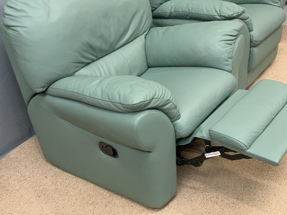 LEATHER EFFECT THREE PIECE SUITE in fine condition, mint green in colour, comprising three seater - Image 6 of 6