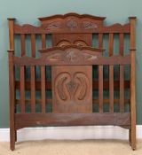 CARVED MAHOGANY BED ENDS, 150 x 54cms and 115 x 54cms
