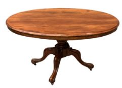 ANTIQUE MAHOGANY TILT TOP TEA TABLE, 76cms H, 135cms W, 90cms D