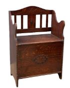 BOX SEAT SETTLE with carved detail to the front, 81cms H, 54cms W, 33cms D