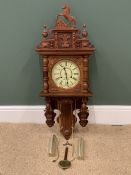 REPRODUCTION REGULATOR THIRTY ONE DAY WALL CLOCK - heavily carved with twin weights and pendulum
