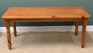 LARGE REPRODUCTION PINE FARMHOUSE DINING TABLE on turned supports, 76cms H, 182cms W, 90cms D