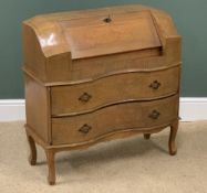 ITALIAN INLAID WALNUT EFFECT SERPENTINE FRONTED BUREAU, 90cms H, 88cms W, 35cms D