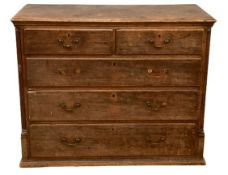 19th CENTURY OAK CHEST of two over three drawers with brass drop handles, 97cms H, 120cms W, 54cms