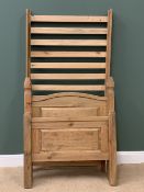 MEXICAN PINE TYPE BEDROOM FURNITURE - single bed frame and slats, 118 x 102 x 210cms