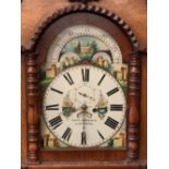 LONGCASE CLOCK - 19th Century oak and mahogany, Hugh Roberts of Llangefni, eight day painted