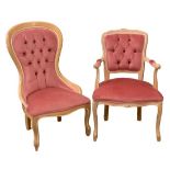 DECORATIVE SALON CHAIRS (2), both with button backs - a spoonback and an elbow chair