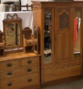 VINTAGE BEDROOM FURNITURE - satin wood, carved front wardrobe with single door and single drawer and