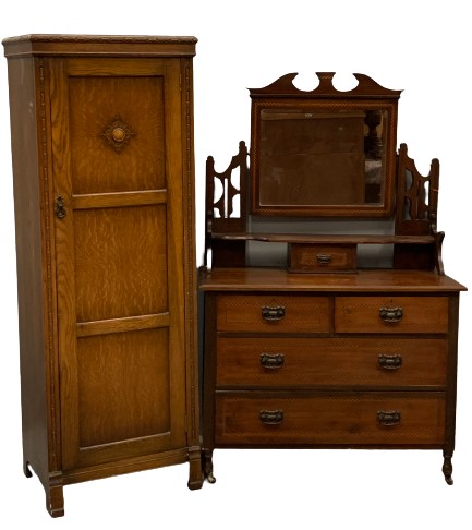 POLISHED OAK HALL ROBE with floral carving to the front, 179cms H, 61cms W, 45cms D and an antique