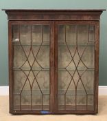 ANTIQUE MAHOGANY TWIN GLAZED DOOR BOOKCASE TOP (for restoration), 151cms H, 139cms W, 38cms D