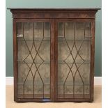 ANTIQUE MAHOGANY TWIN GLAZED DOOR BOOKCASE TOP (for restoration), 151cms H, 139cms W, 38cms D