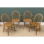 ERCOL LIGHT ELM STICKBACK CHAIRS, a pair, 80cms H, 40cms W, 36cms D and a pair of elbow chairs,
