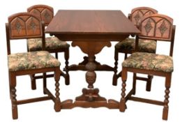 OLD CHARM DINING TABLE, 74cms H, 130cms W, 77cms D and four floral upholstered and carved back