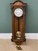 VIENNA WALL CLOCK - walnut case with painted Roman numeral dial, pendulum and weights, 107cms H,
