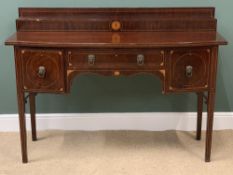 REGENCY STYLE SIDEBOARD/BUFFET SERVER - bow fronted with inlay stringing and tapered supports,