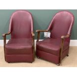 MID-CENTURY TYPE VINYL COVERED EASY CHAIRS, a pair, 90cms H, 59cms W, 50cms D