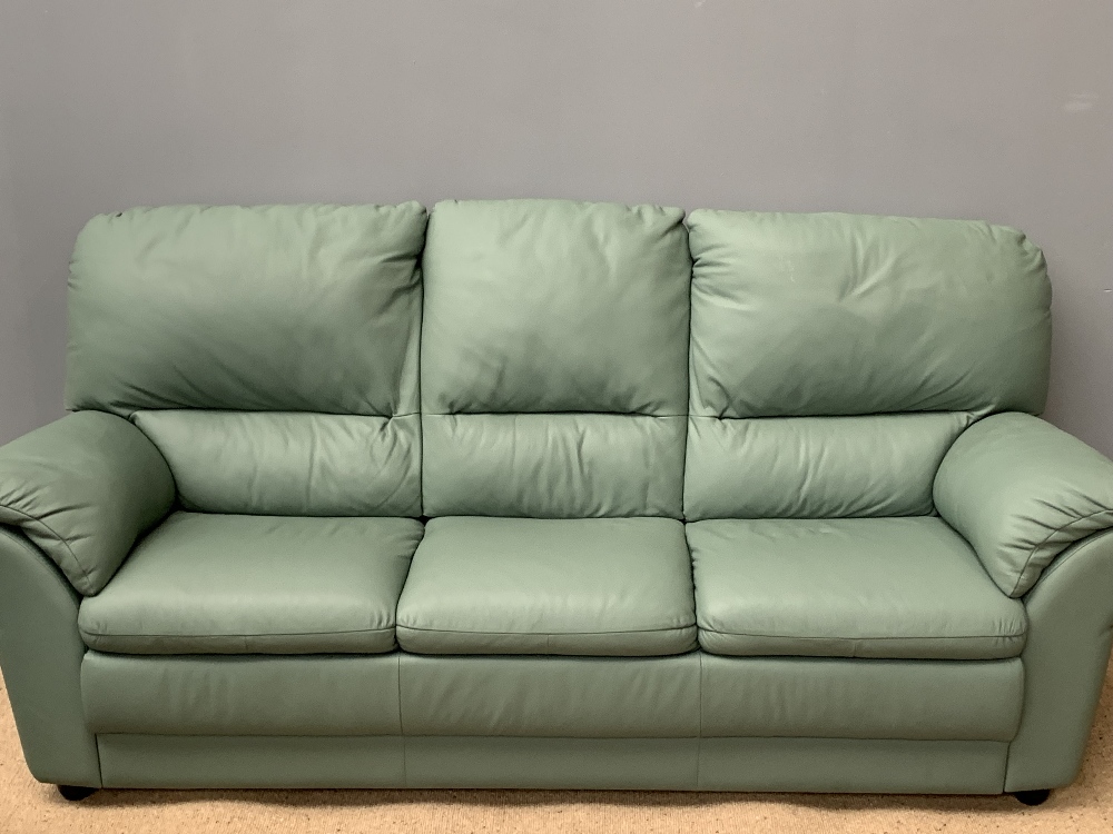 LEATHER EFFECT THREE PIECE SUITE in fine condition, mint green in colour, comprising three seater - Image 3 of 6