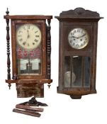 CLOCKS - polished eight day pendulum wall clock with silvered dial and a Vienna wall clock for