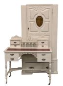 BEDROOM FURNITURE - white painted carved dressing table, 108cms H, 107cms W, 52cms D and a similar