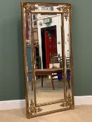 LARGE MIRROR - antique effect with ornate gilt frame and bevelled glass, 182cms H, 91cms W