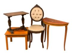 FURNITURE ASSORTMENT to include half moon music table, 65cms H, 66cms W, 33cms D, button backed