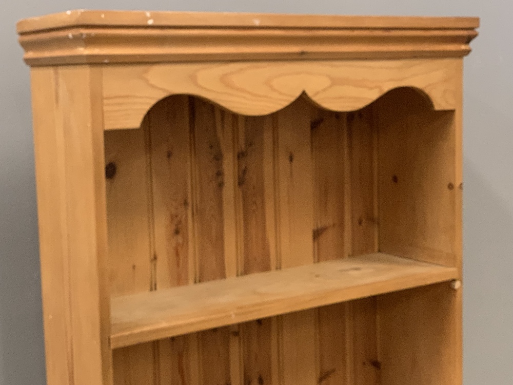 MODERN PINE BOOKCASE with five open shelves and shaped coving, 183cms H, 77cms W, 24cms D - Image 3 of 4