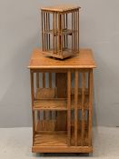 ANTIQUE OAK REVOLVING BOOKCASE, (the larger lower example only), 73cms H, 48cms W, 48cms D